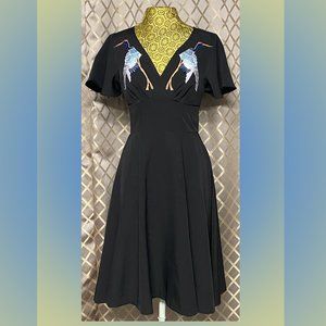 Simply Lovely "Unique Vintage" Embroidered Crane Swing Dress